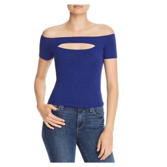 Guess Tops - Guess Womens Blue Jayla Cut-Out Top Size L
